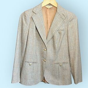 Vintage Women's Glen Plaid Blazer by The Chorus Line in Tan & Gray